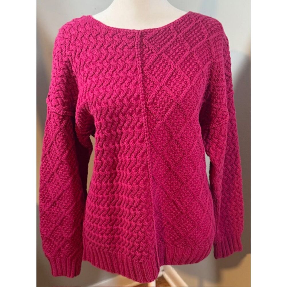 Vintage The Limited Handknit Deep Pink Cable Knit Oversized Sweater M Cottage